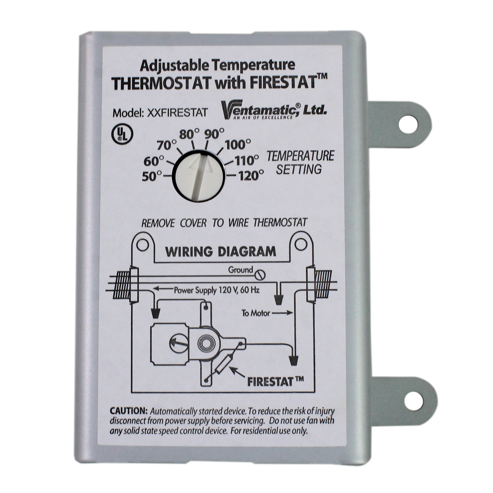 Ventamatic Replacement Thermostat - 10 Amps, Adjustable Temperature, Firestat Safety, Model# XXFIRESTAT
